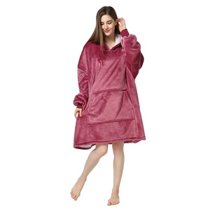 Wholesale 340GSM Custom logo Big Warm Cozy Oversized Sherpa Wearable Hoody Blankets Hoodie for Adult Winter Couch