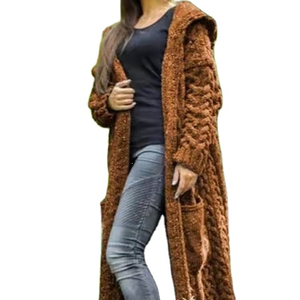 OEM ODM Knitwear Manufacturer Knit Custom Wool Blend Cotton Blend Big Cable Hoodie  Knit Coat  Knit Cardigan