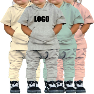 2024 New Summer Children’S Clothing for Boys and Girls Cotton Short-Sleeved Hooded  Set Custom Casual Trendy